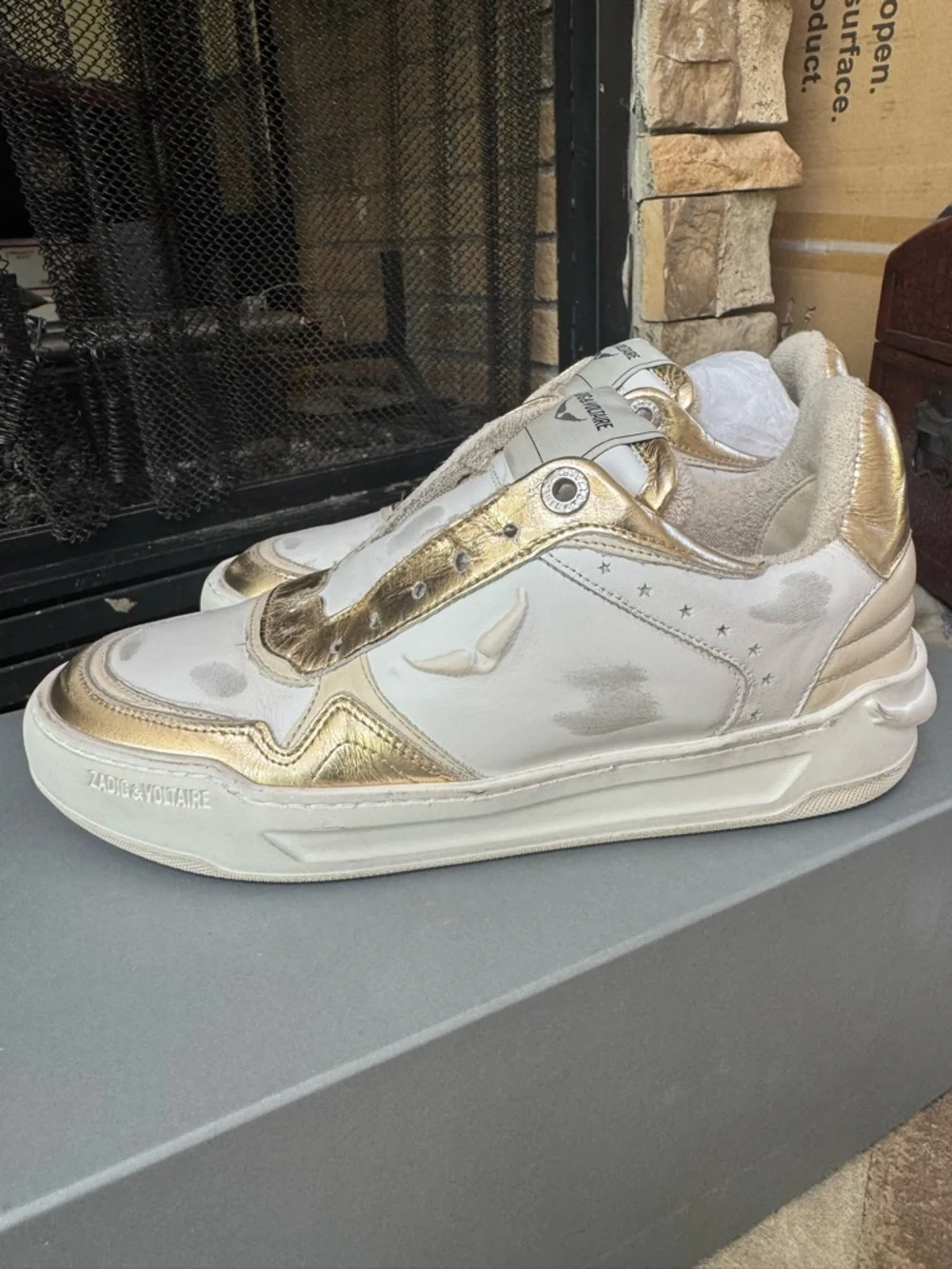 Zadig & Voltaire Wings White and Gold Low-Top Flash Sneakers - Picture 5 of 9